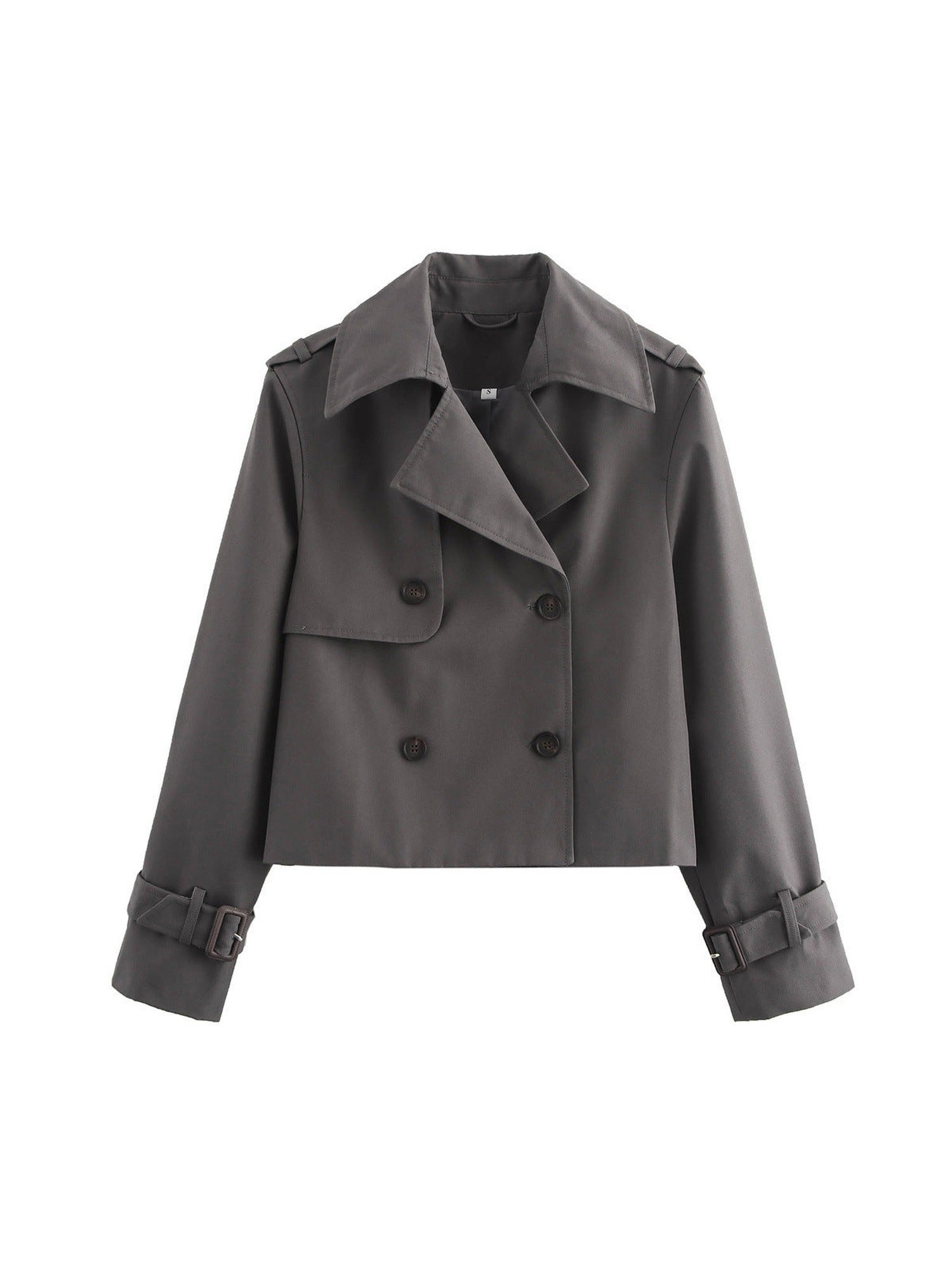 100% Polyester Cropped Trench Jacket – Women – Charcoal – front