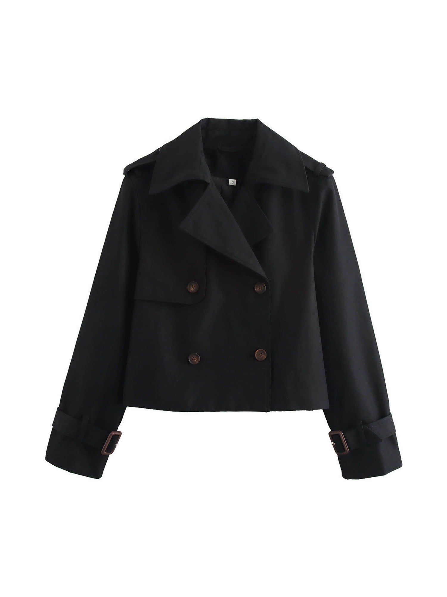 100% Polyester Cropped Trench Jacket – Women – Black – front