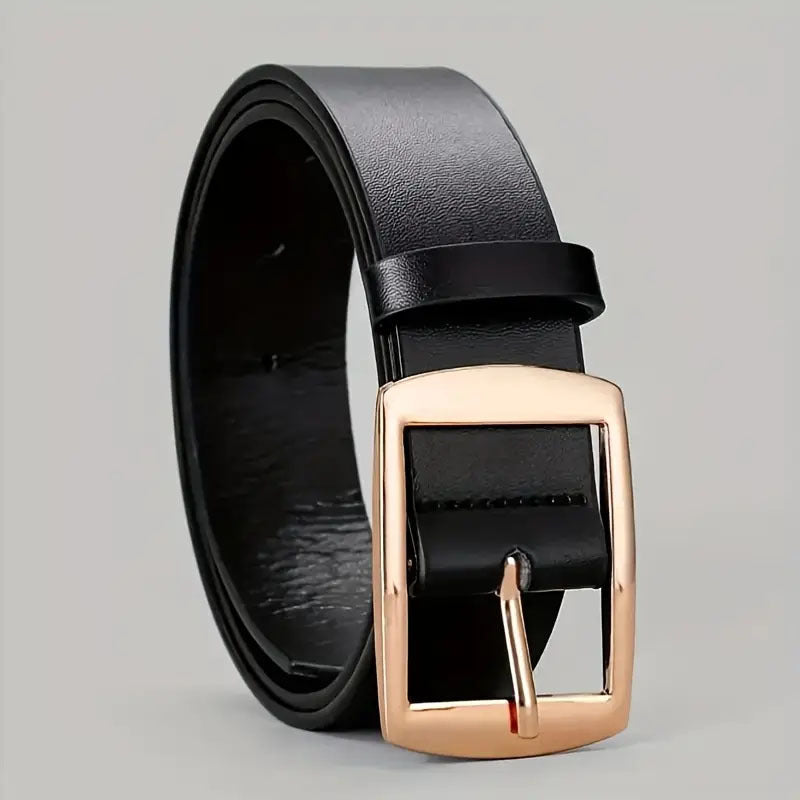Leather-Look Pin Buckle Belt – Men – Black · Gold Buckle – front