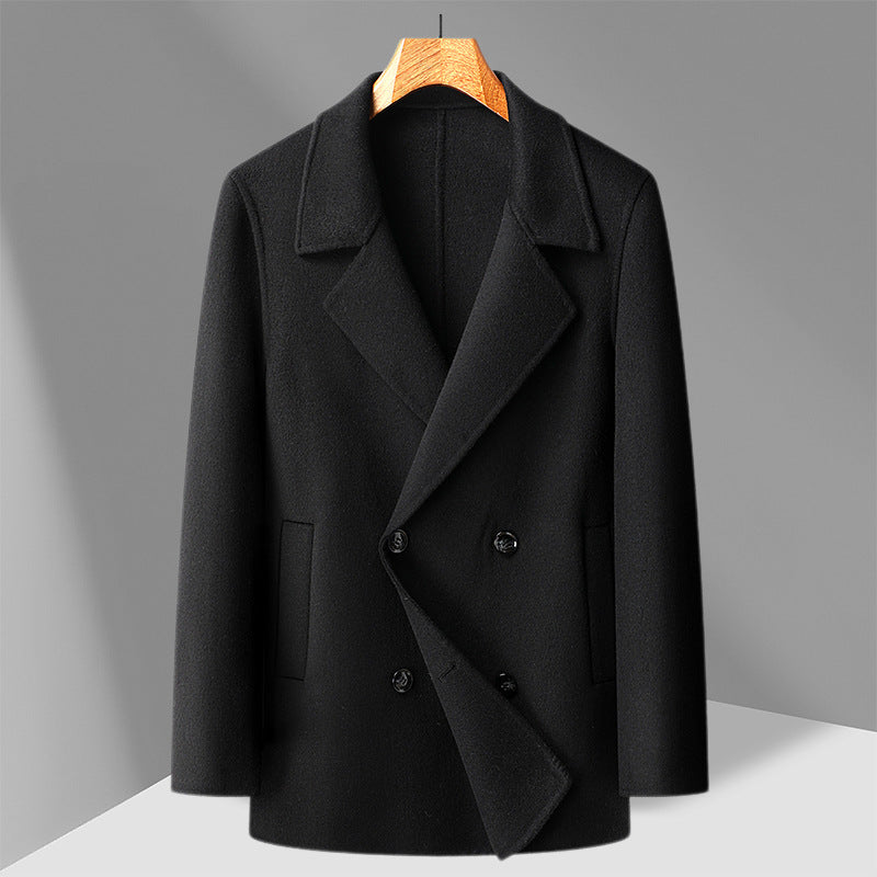 70% Wool Double-Faced Double-Breasted Coat – Men – Black – front, studio