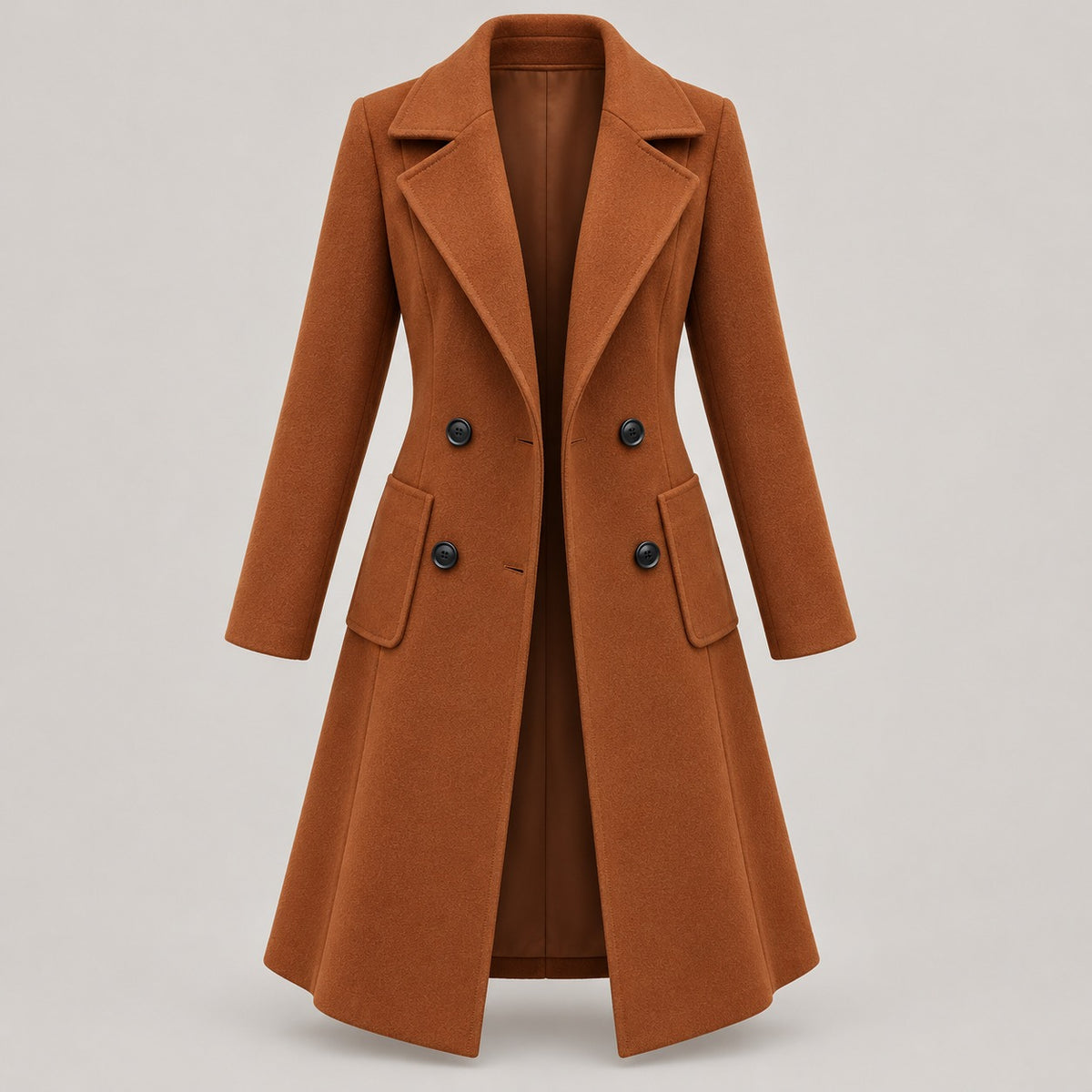 30–50% Cotton Double-Breasted Long Coat – Women – studio
