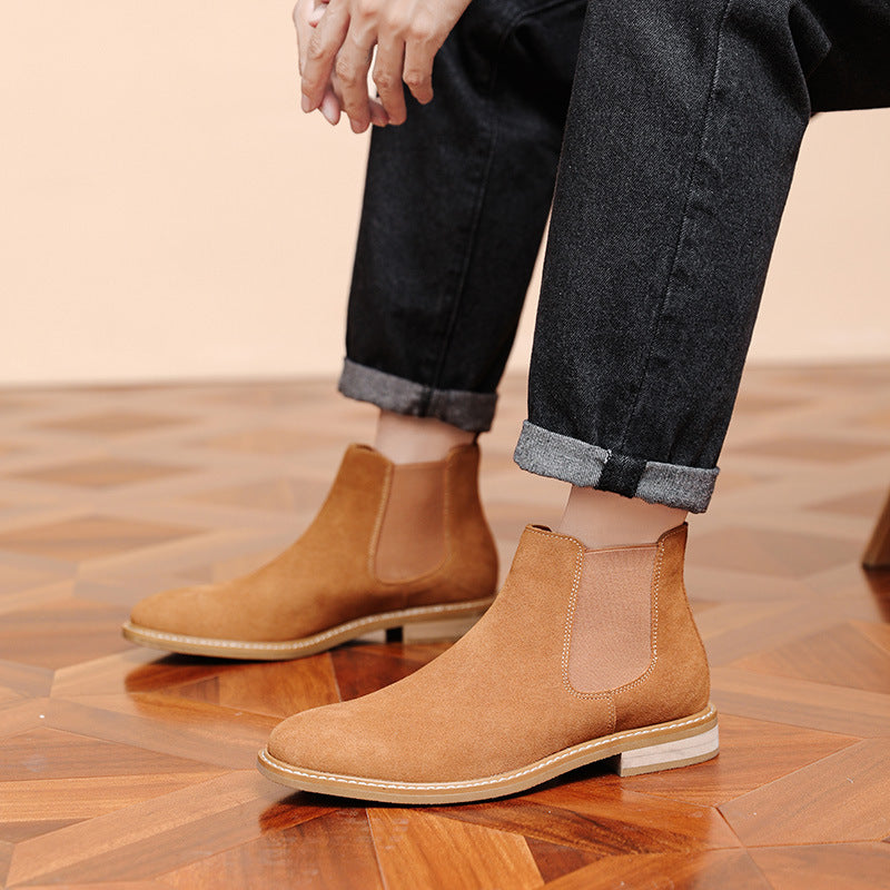 Suede Chelsea Boots, Cowhide – Men – Camel – worn