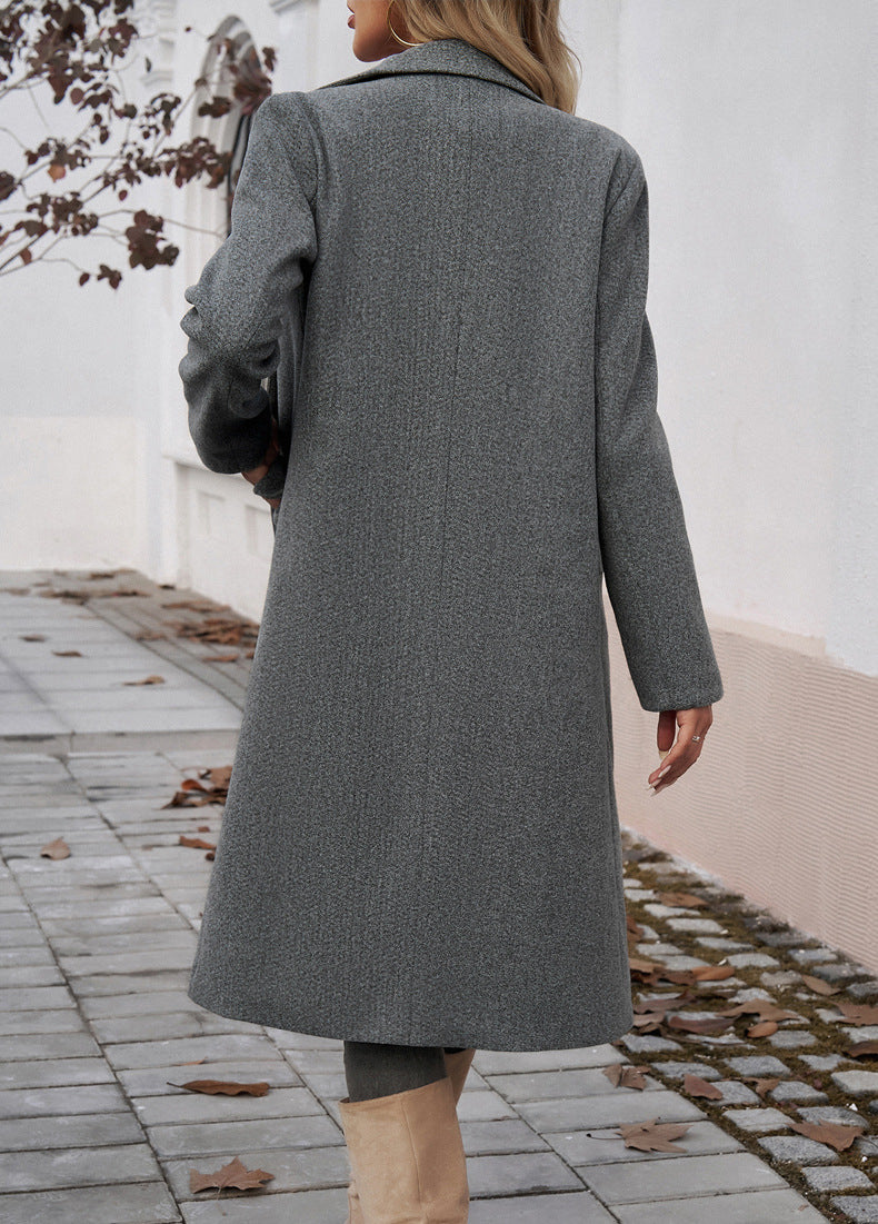 100% Polyester Long Notch-Lapel Coat – Women – Grey – back