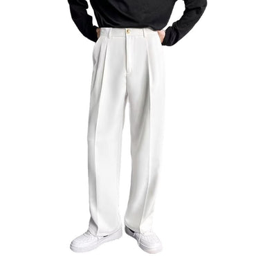 Wide-Leg Pleated Trousers, Fluid Drape – Men – White – worn, studio