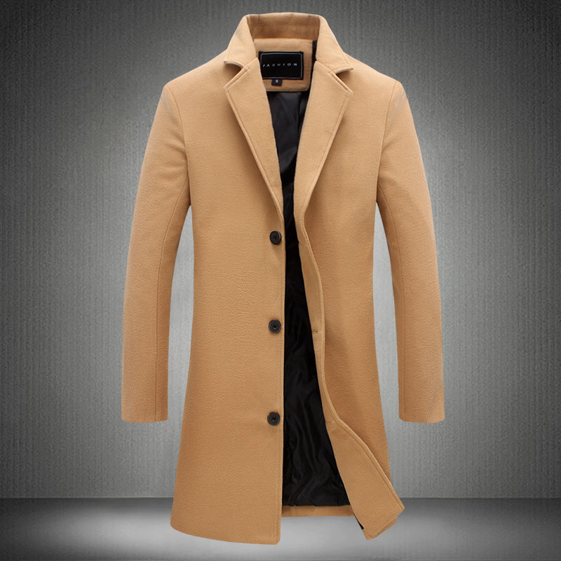 Long Single-Breasted Overcoat – Men – Camel – front