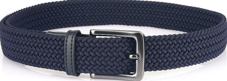 Braided Stretch Belt, Pin Buckle – Men – Navy – flat
