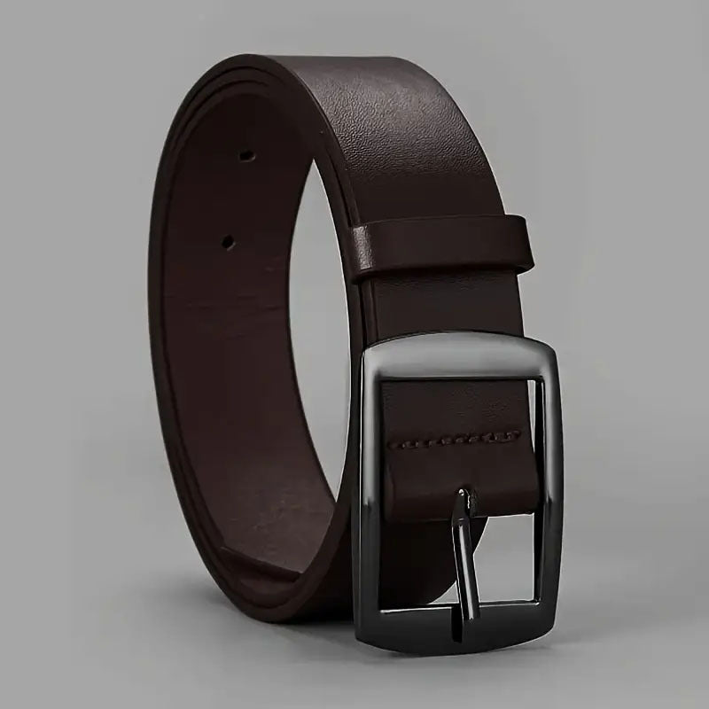 Leather-Look Pin Buckle Belt – Men – Brown · Gunmetal Buckle – front