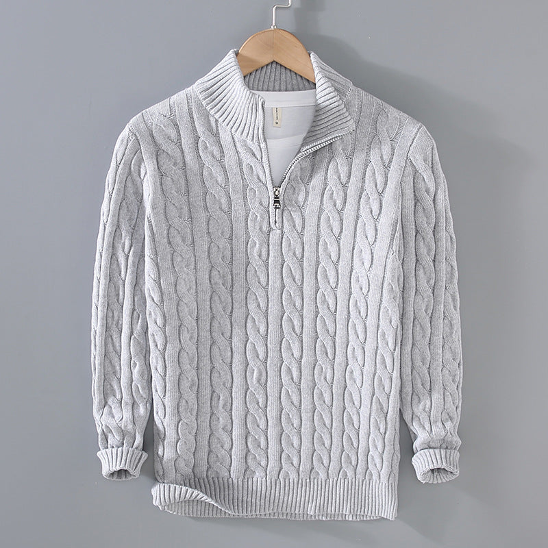 Cable Knit Quarter-Zip Sweater – Men – Grey – front