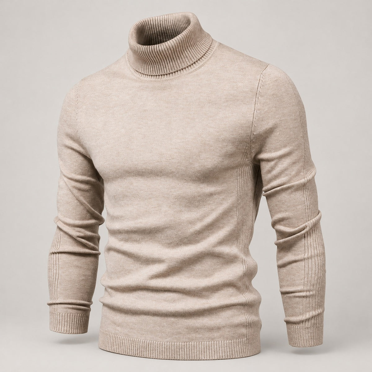 Fine-Knit Roll-Neck Sweater – Men – Beige – front