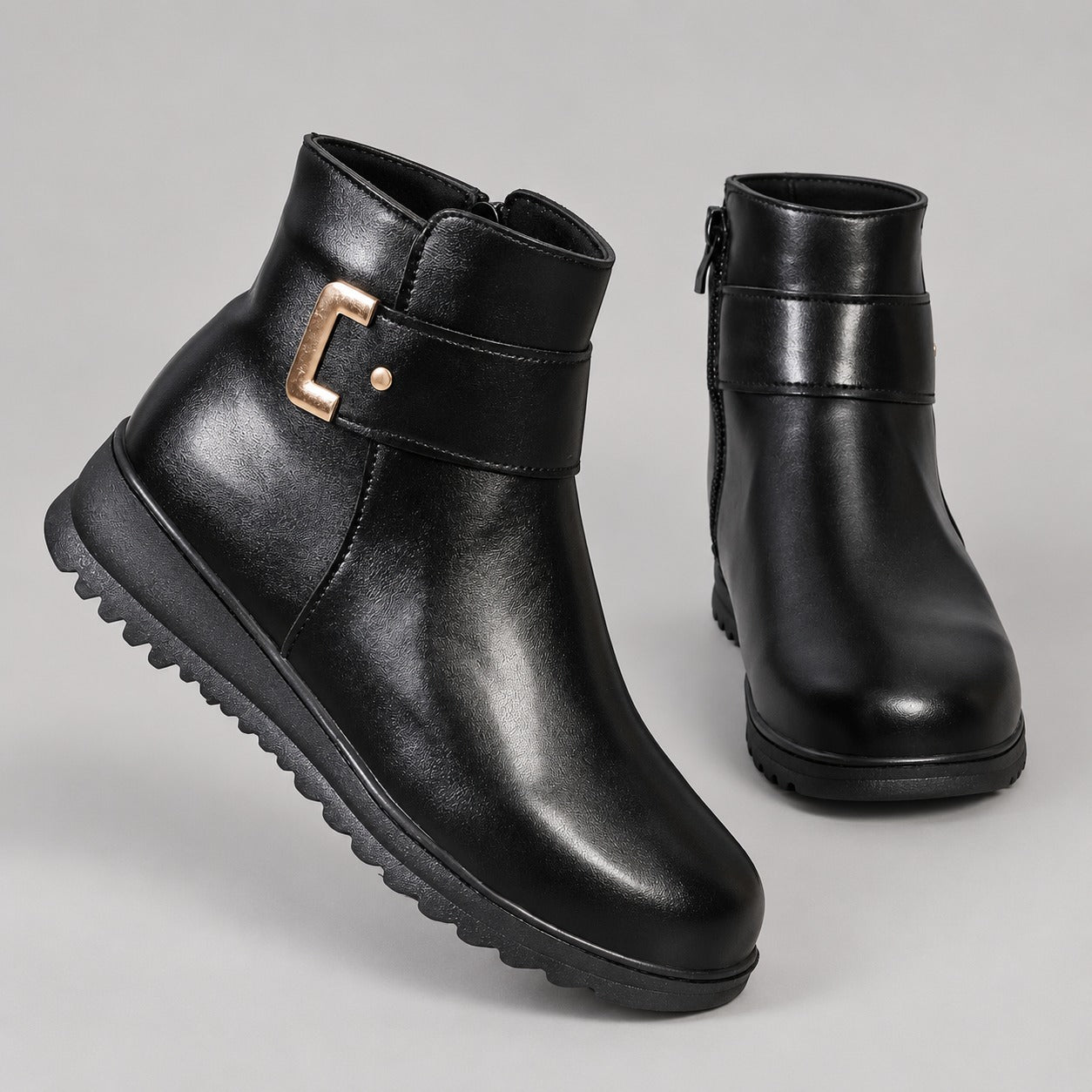 Fleece-Lined Faux-Leather Ankle Boots – Women – studio