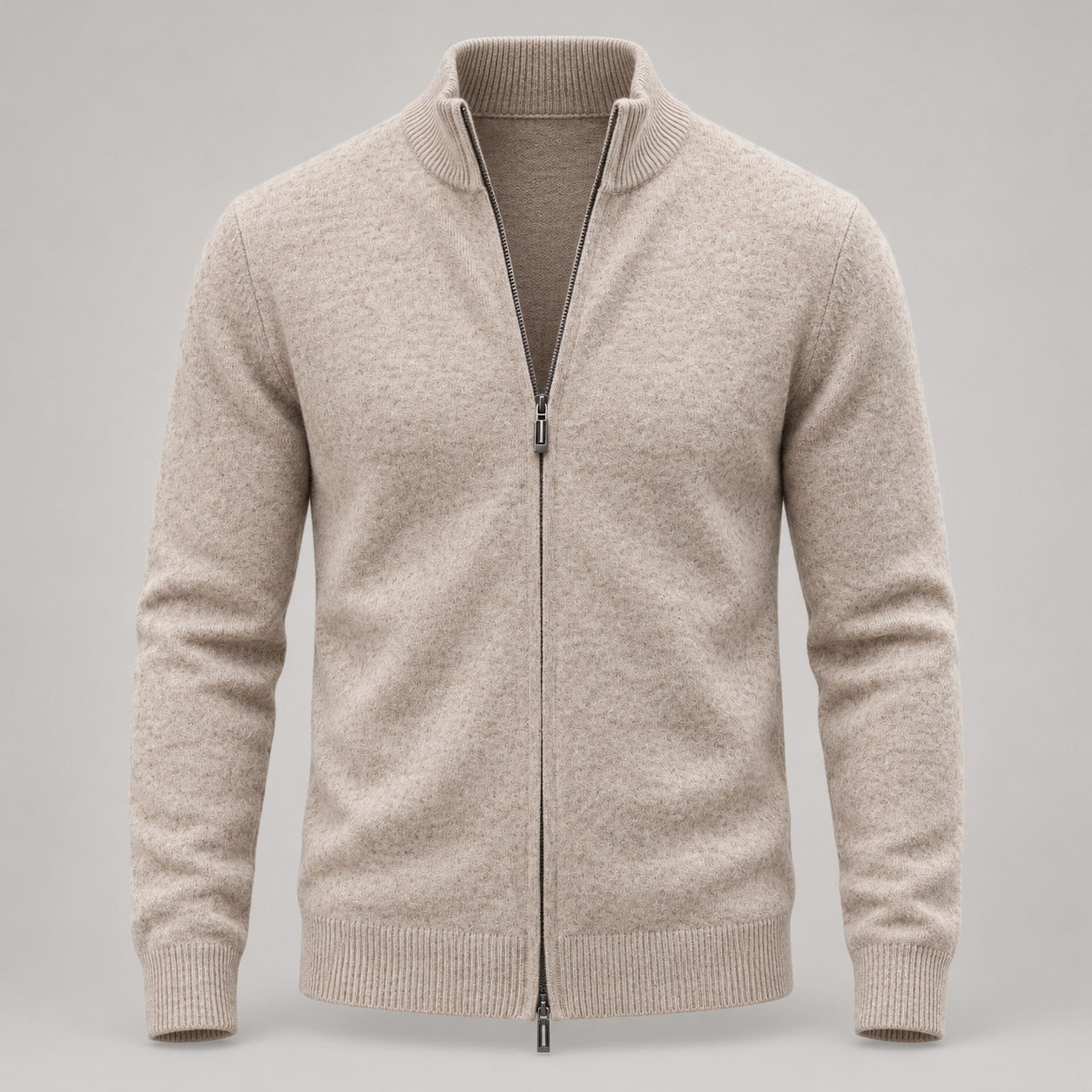 Full-Zip Knit Cardigan, Stand Collar – Men – studio
