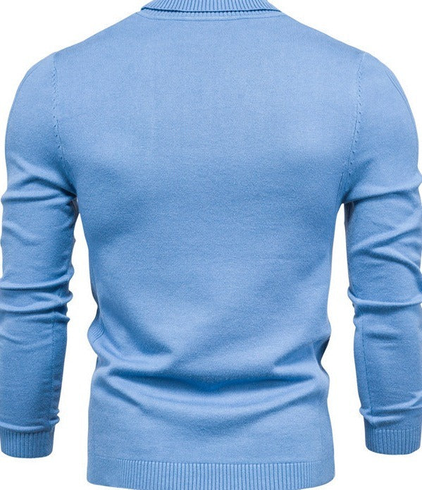 Fine-Knit Roll-Neck Sweater – Men – Light Blue – back