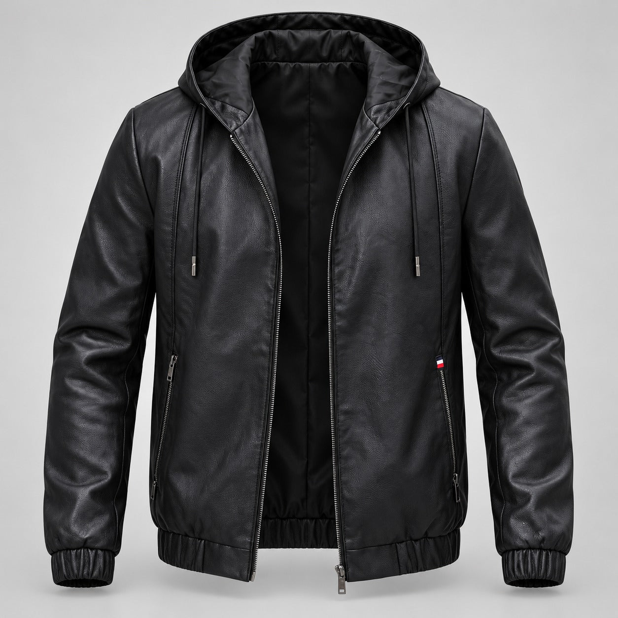Hooded Leather-Look Jacket – Men – studio