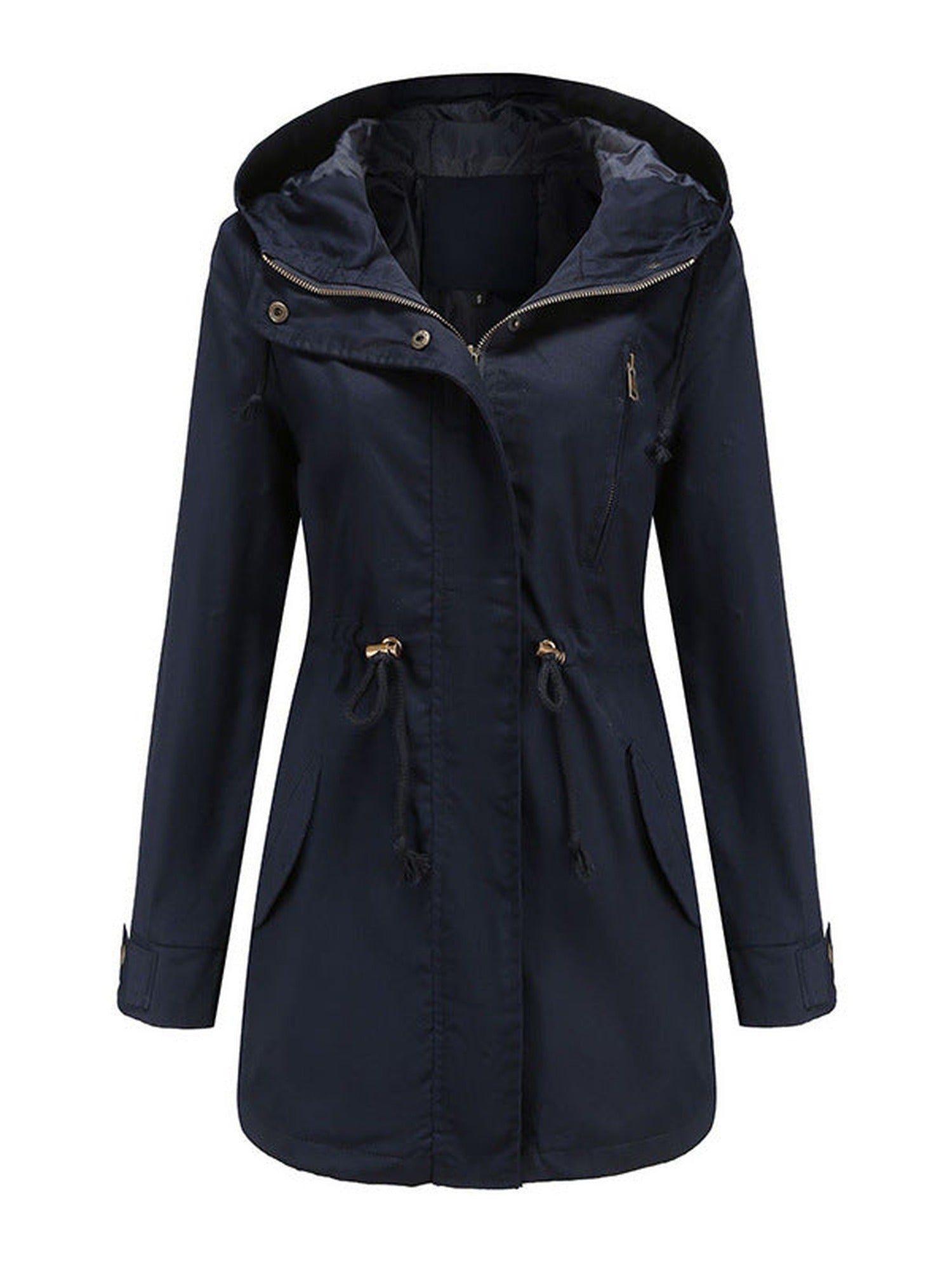 95% Polyester Hooded Parka, Drawstring Waist – Women – Navy – front