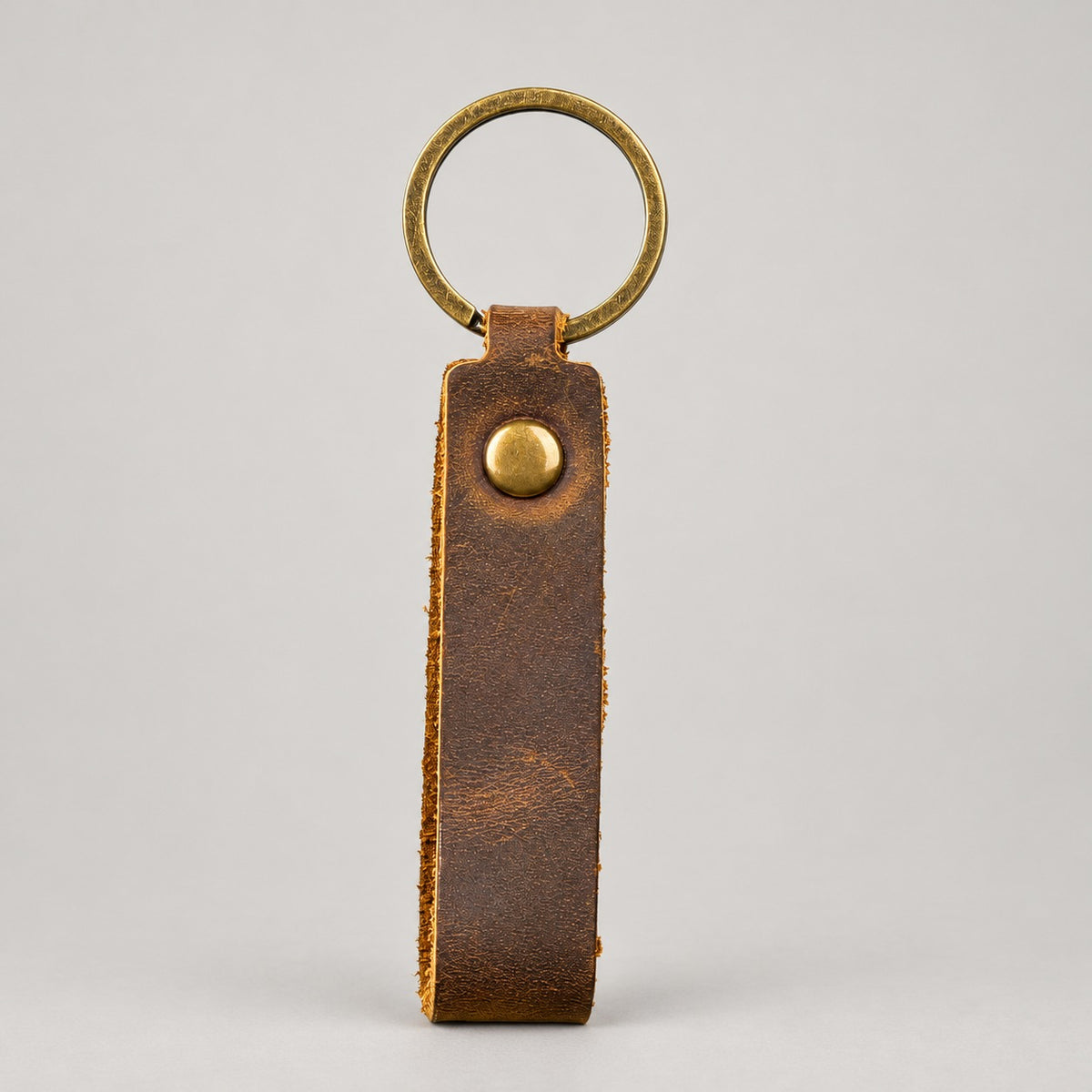 Leather Key Ring, Brass Ring – Men – Chocolate – front