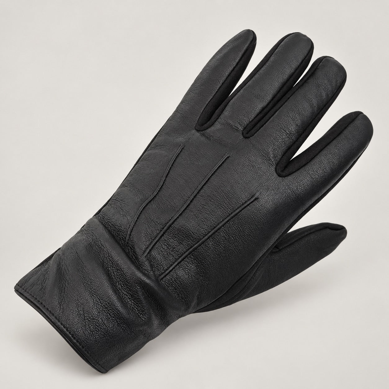 Leather-Look Touchscreen Gloves, Fleece-Lined – Men – Black – back