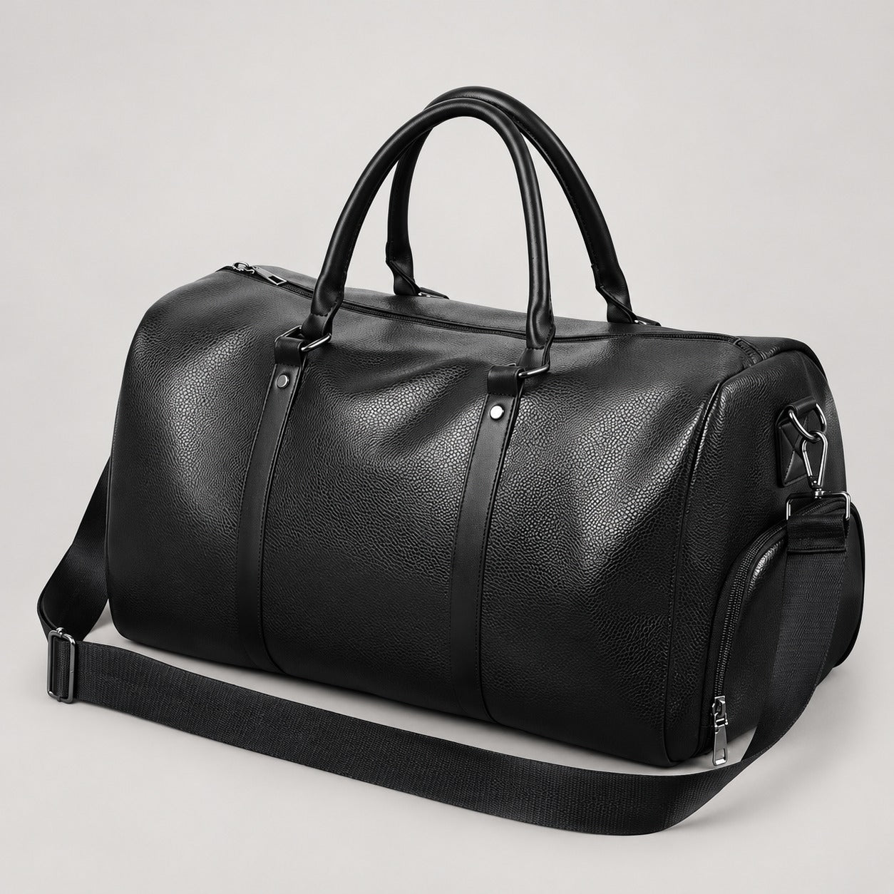 Leather-Look Weekender Bag with Shoe Pocket – Men – Black – front