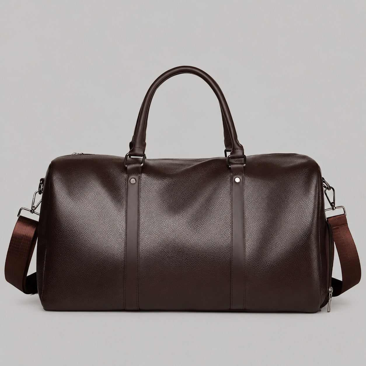 Leather-Look Weekender Bag with Shoe Pocket – Men – Chocolate – front