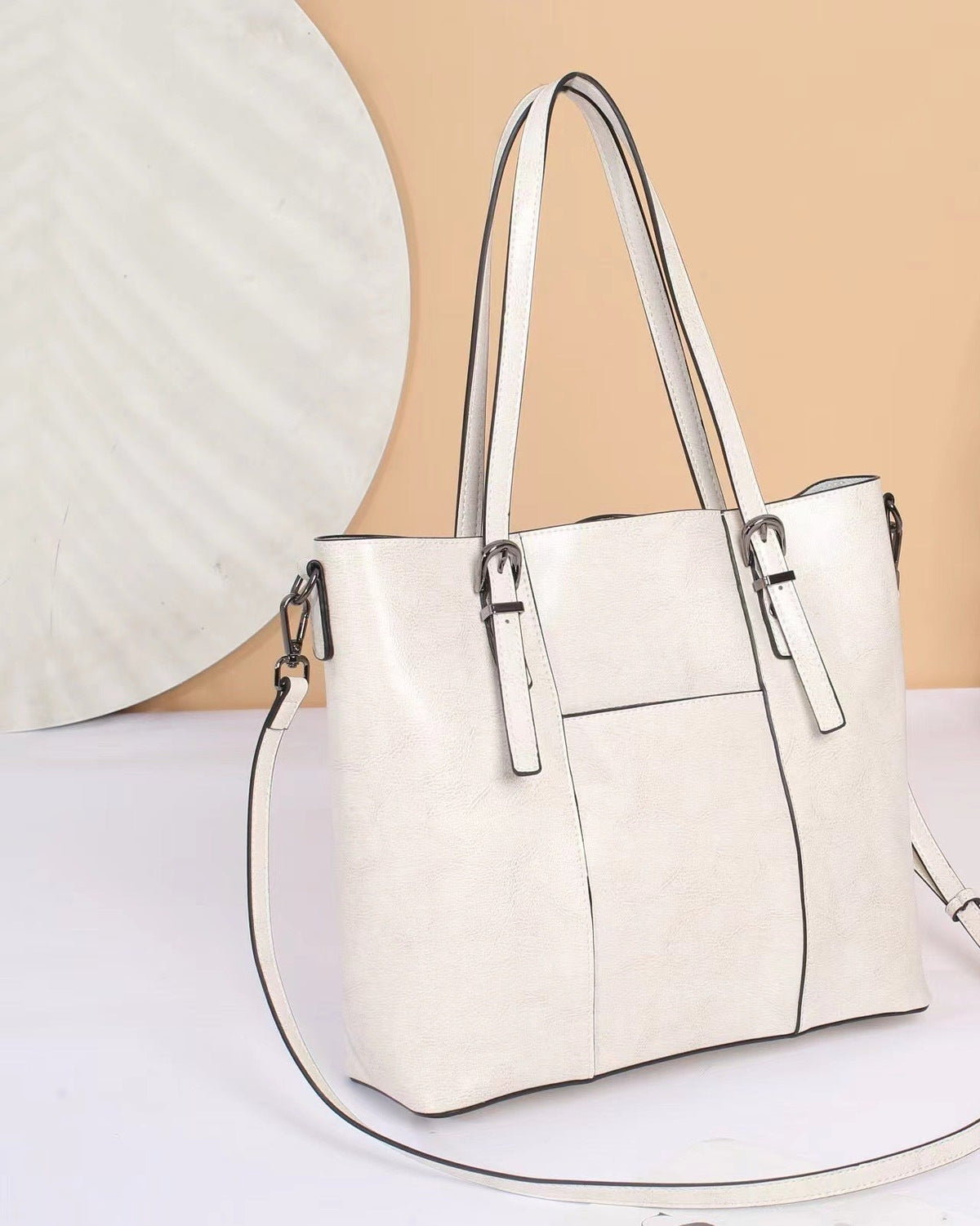Genuine Leather Tote Bag – Women – White – front