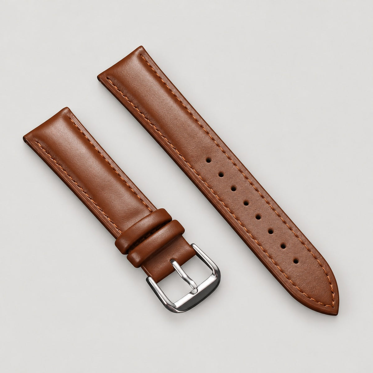 Leather Watch Strap, Pin Buckle, 18–22 mm – Men – Tan – front