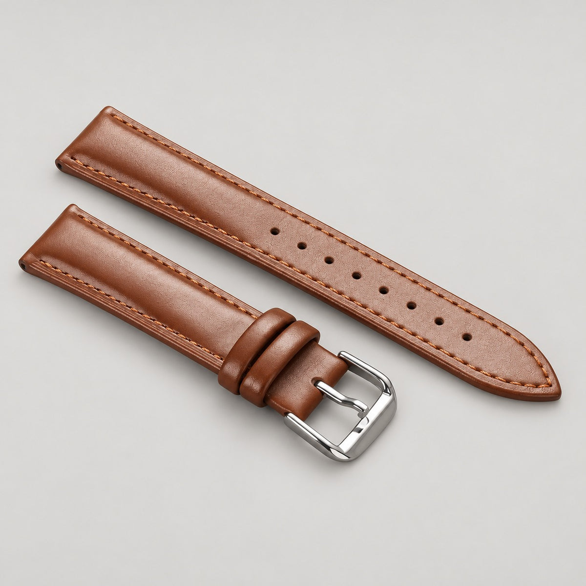 Leather Watch Strap, Pin Buckle, 18–22 mm – Men – Tan – detail