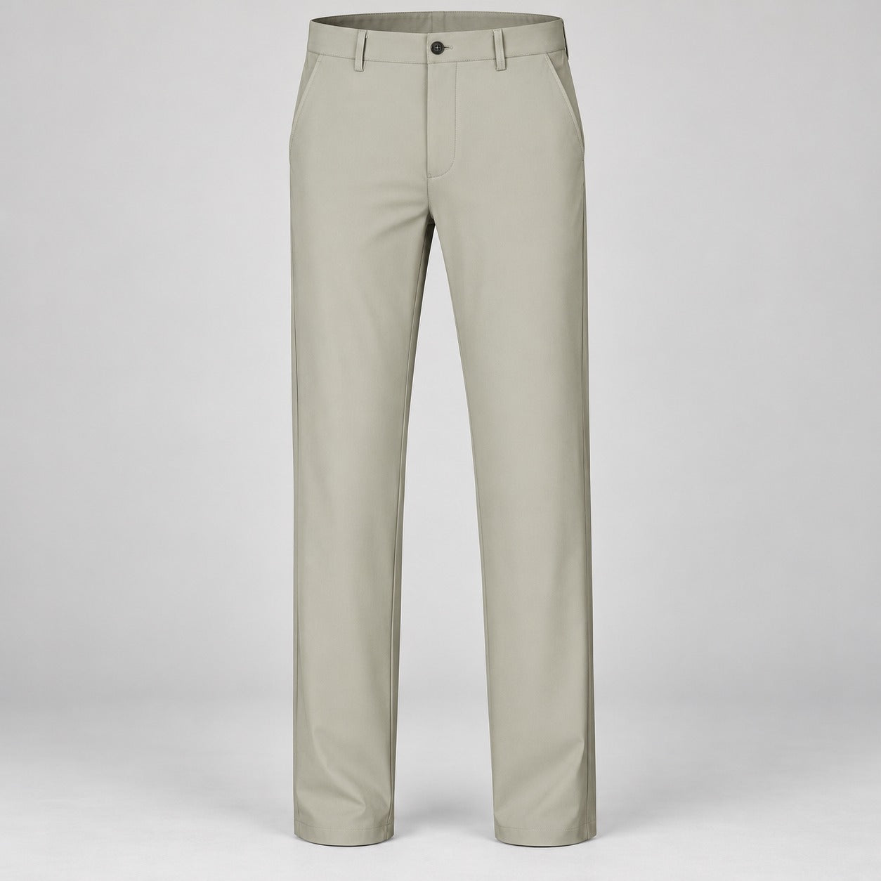 Lightweight Stretch Straight Trousers – Men – Stone – worn, full length
