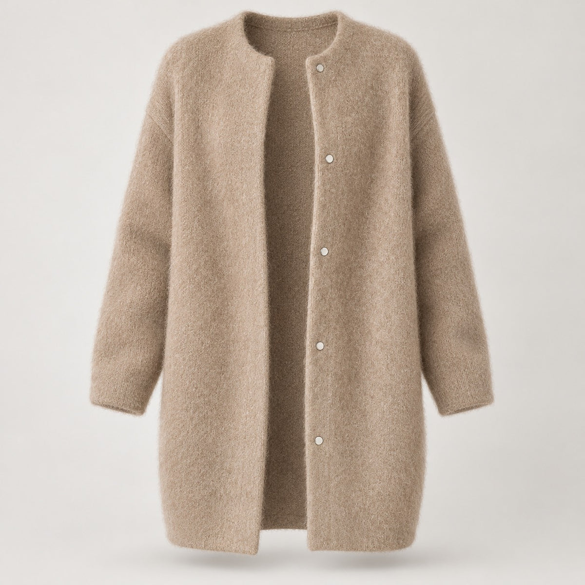 Long Round-Neck Knit Cardigan Coat – Women – studio