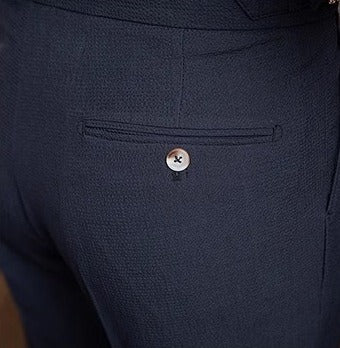 High-Waist Gurkha Trousers, Side Adjusters – Men – Navy – back pocket detail