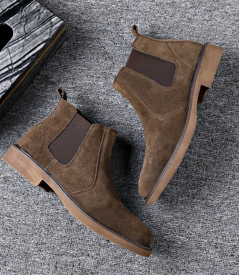 Suede Chelsea Boots, Cowhide, Fleece Option – Men – Brown – pair