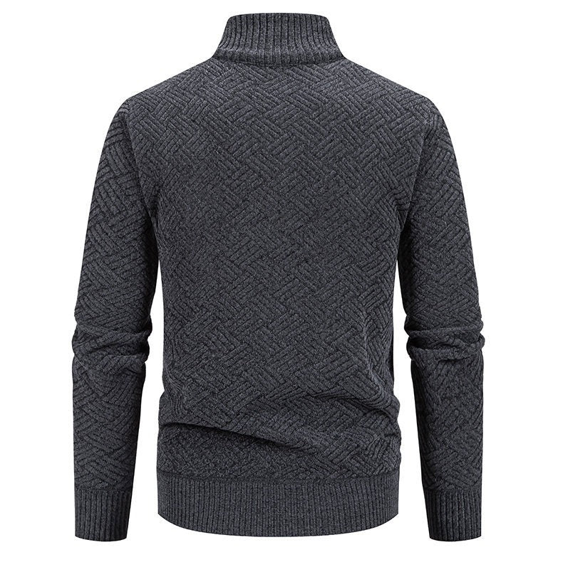 Fleece-Lined Basket-Weave Zip Cardigan – Men – Charcoal – back