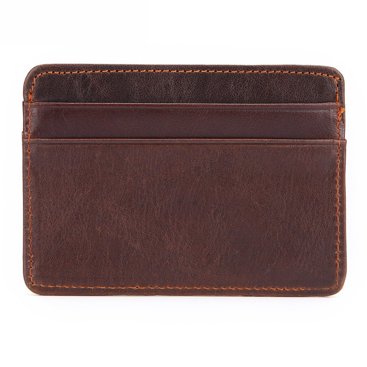 Cowhide Leather Card Holder, Slim – Men – Chocolate – front
