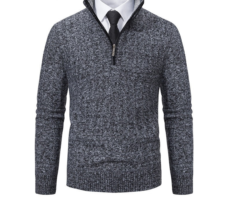 Marled Cable Knit Quarter-Zip Sweater – Men – Charcoal – front