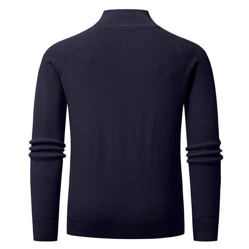 Ribbed Quarter-Zip Sweater, Raglan Sleeves – Men – Navy – back