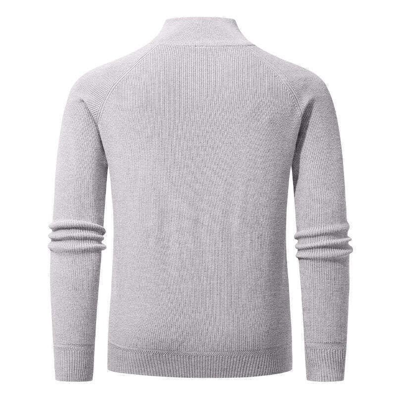Ribbed Quarter-Zip Sweater, Raglan Sleeves – Men – Grey – back