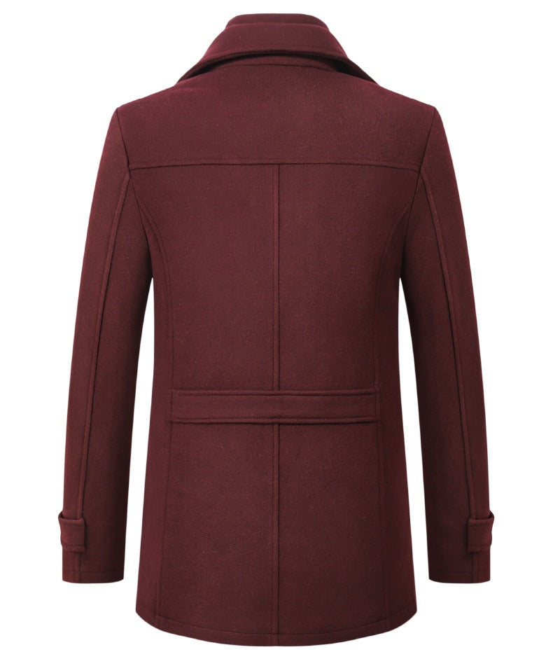 Wool-Blend Double-Collar Coat – Men – Burgundy – back