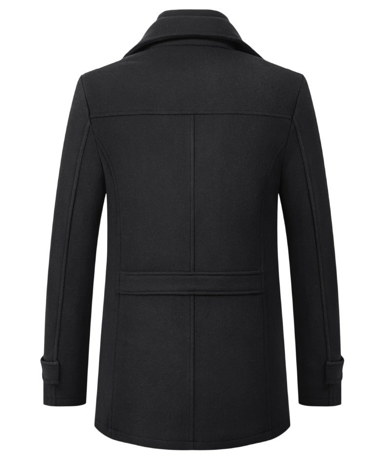 Wool-Blend Double-Collar Coat – Men – Black – back