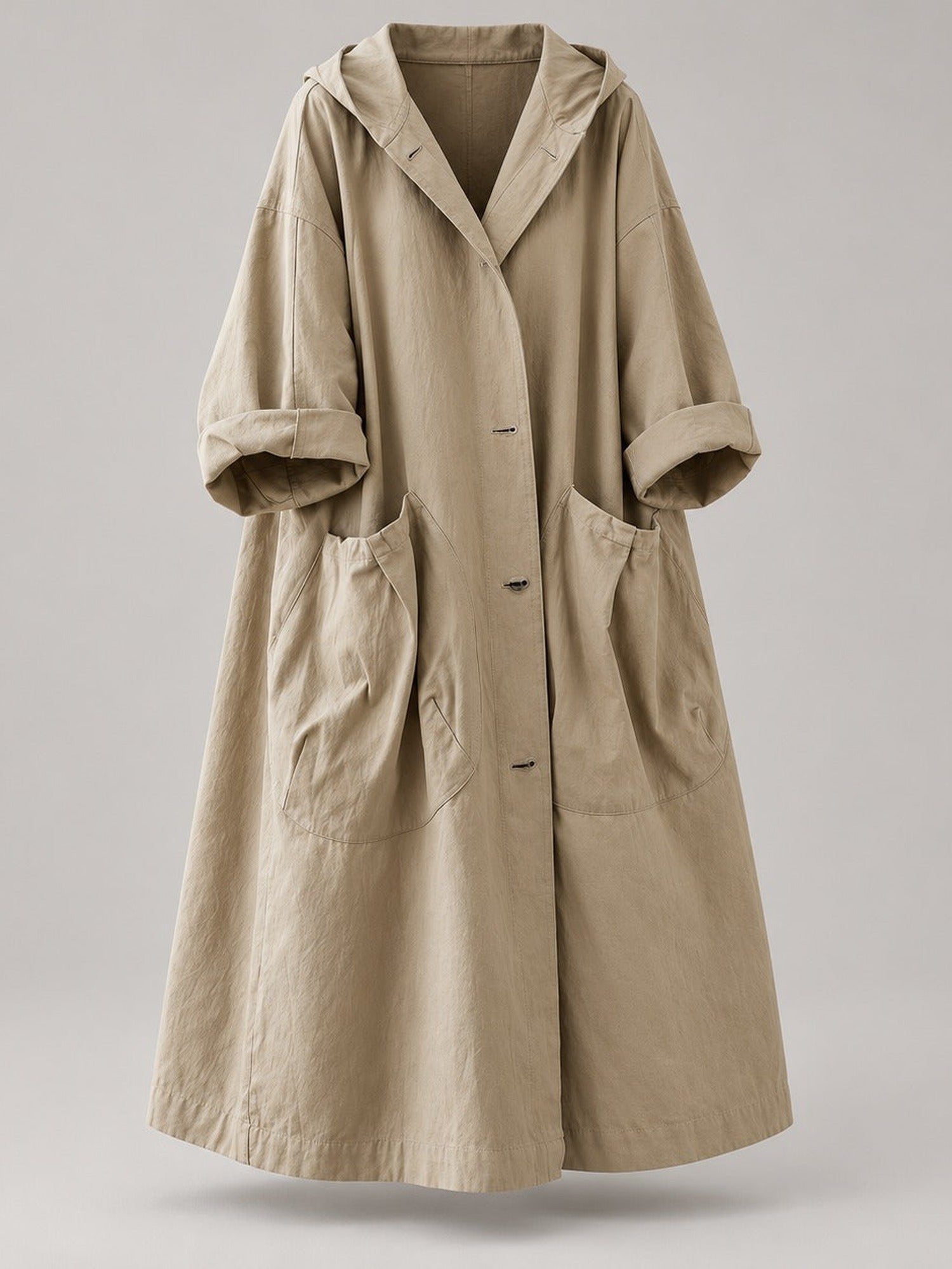 65% Polyester, 35% Cotton Oversized Hooded Long Coat – Women – studio