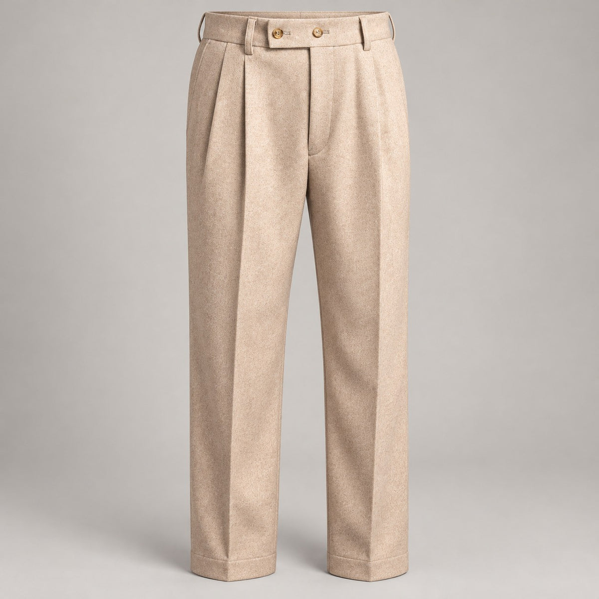 Pleated Flannel-Look Trousers, Tab Waist – Men – Beige – waist