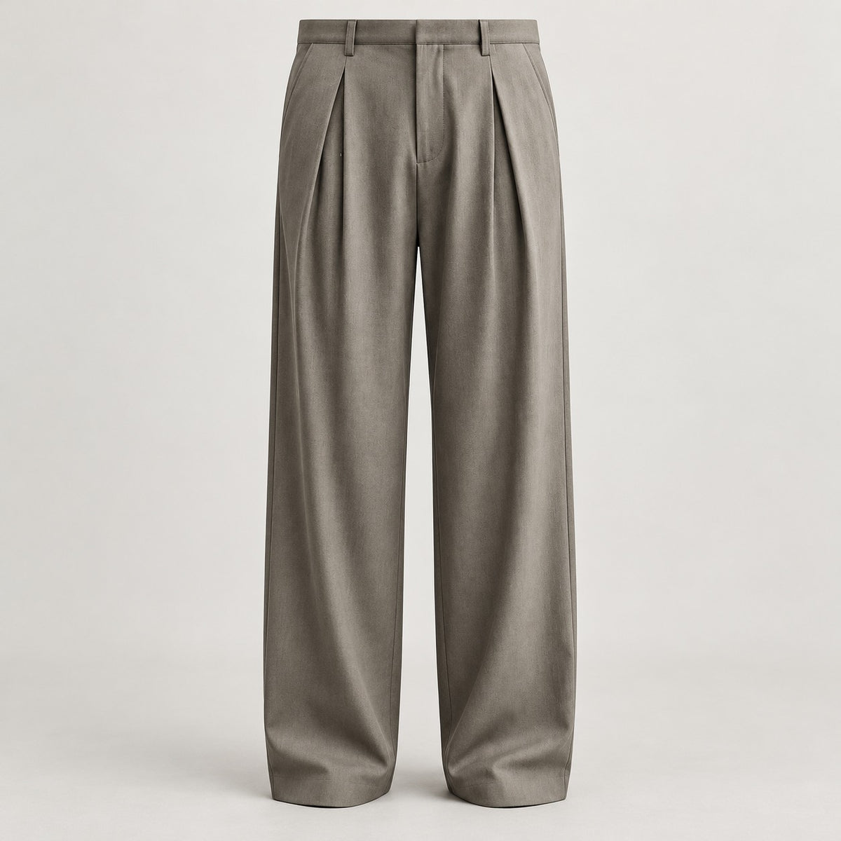 Pleated Straight-Leg Trousers, Soft Drape – Men – Brown – worn