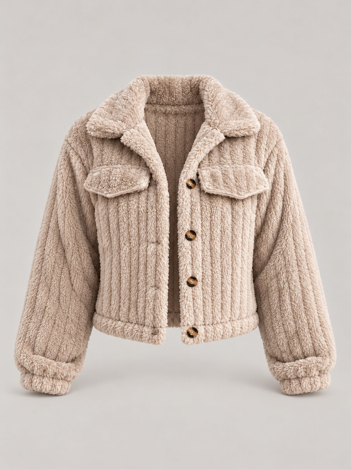 95% Polyester Ribbed Teddy Cropped Jacket – Women – studio
