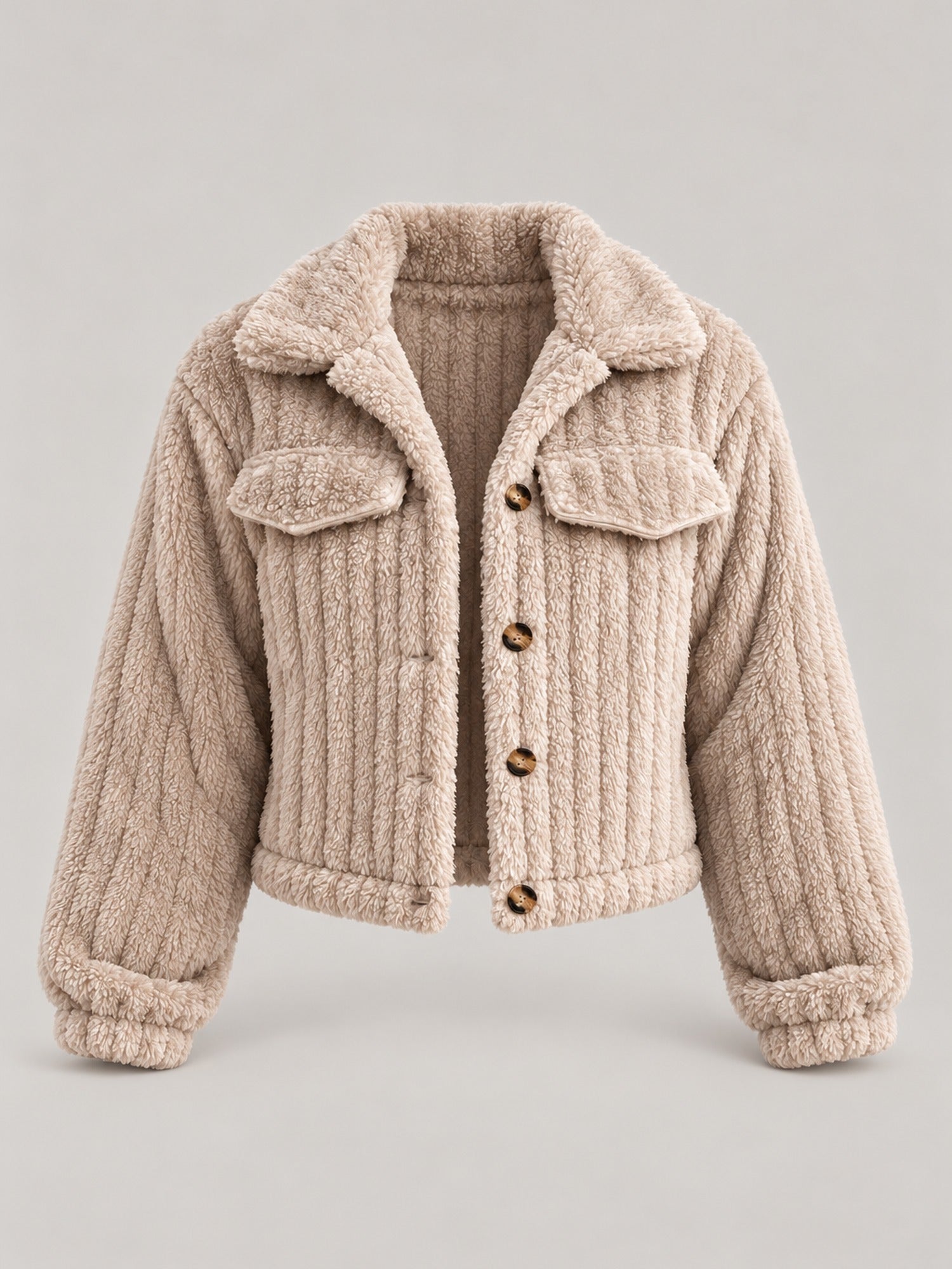 95% Polyester Ribbed Teddy Cropped Jacket – Women – studio