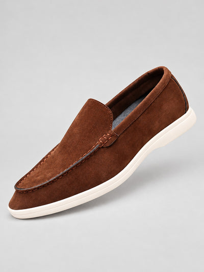 Suede-Look Moccasin Loafers – Men – Brown – side