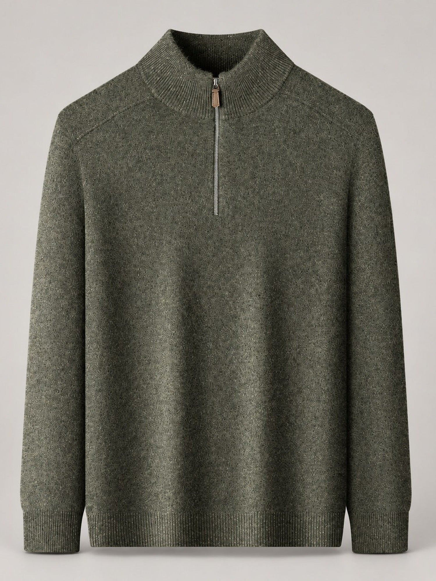 90% Wool Quarter-Zip Sweater, Cashmere and Silk – Men – Olive – front
