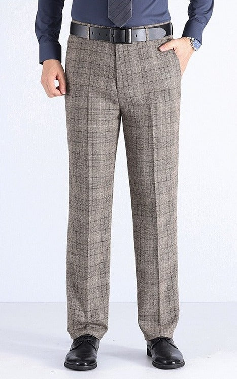 Wool-Look Straight Trousers, Stripe or Check – Men – Brown – check, full length