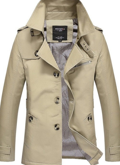 95% Cotton Mid-Length Jacket – Men – Beige – front, open