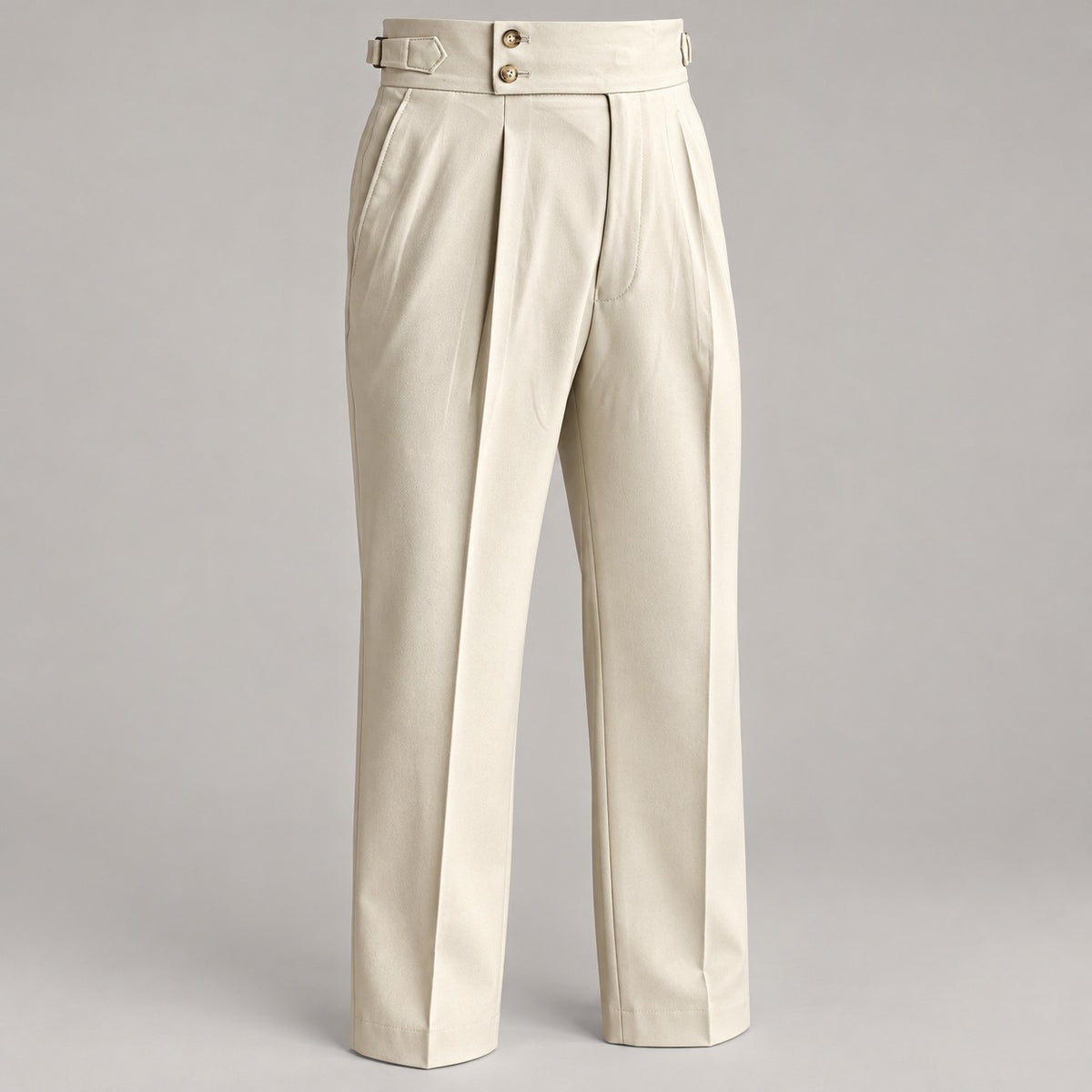 Wrinkle-Free High-Waist Pleated Trousers, Double-Button Tab – Men – Beige – waist