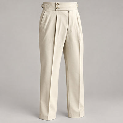 Wrinkle-Free High-Waist Pleated Trousers, Double-Button Tab – Men – Beige – waist