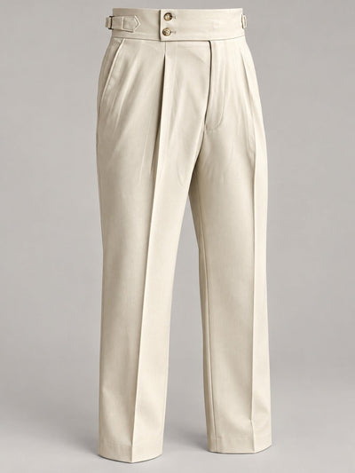 Wrinkle-Free High-Waist Pleated Trousers, Double-Button Tab – Men – Beige – waist