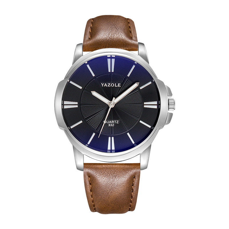 Minimalist Dress Watch, Leather Strap – Men – Silver · Black Dial · Brown Strap – front