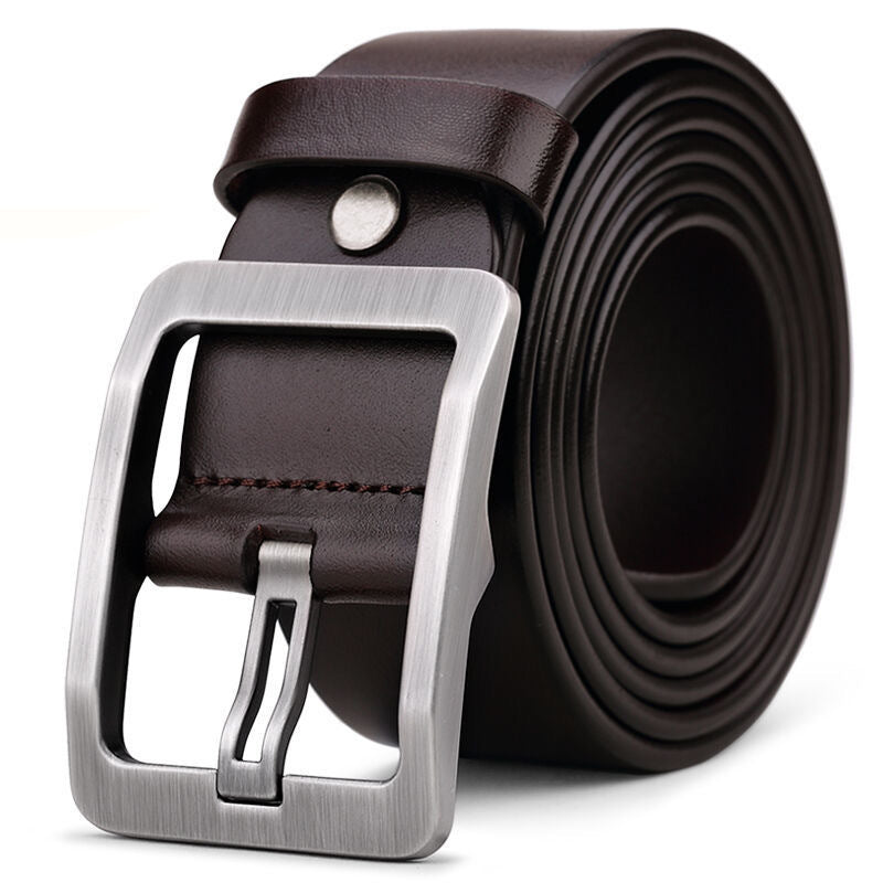 Wide Leather-Look Jeans Belt – Men – Black · Silver Frame Buckle – front